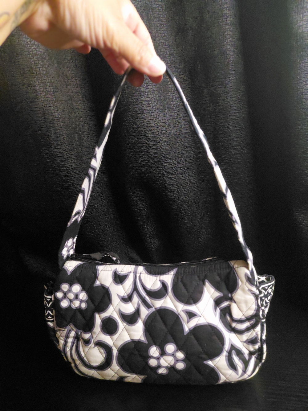 Vera Bradley Black and White Quilted Floral Shoulder Bag